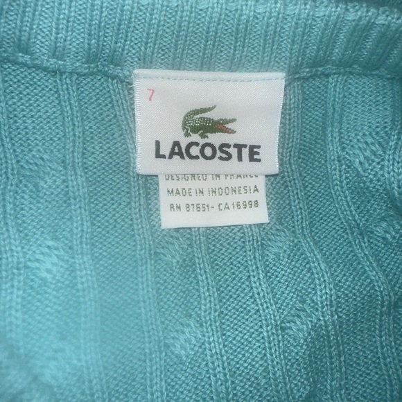 Men’s turquoise used size 7 XL knit Lacoste crew neck sweater - Picture 4 of 4